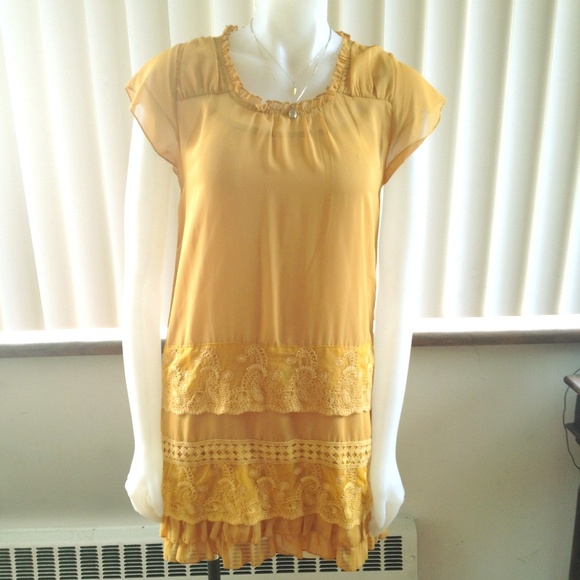 Mustard Yellow Frill hem Mini Dress - Picture 1 of 4